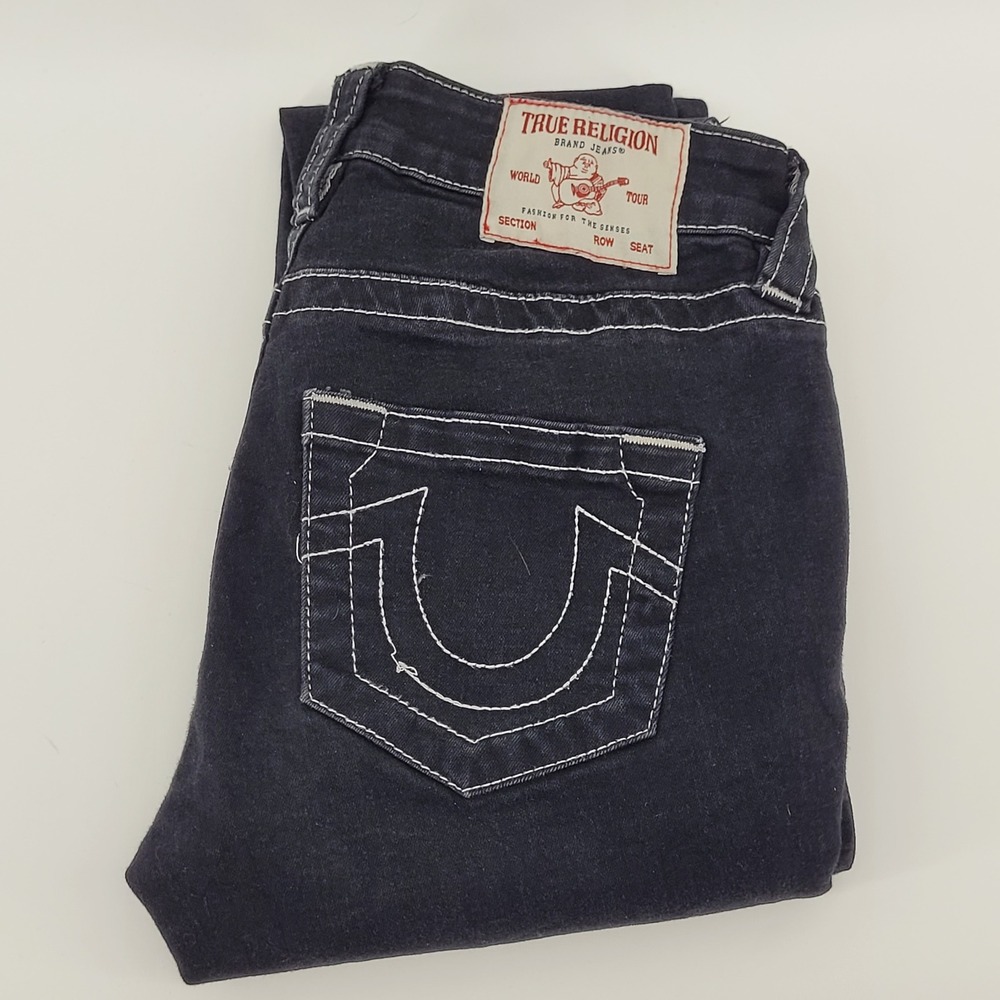 True Religion Jennie Curvy Super Skinny Jeans 27 Black Mid Rise‎ Contrast Womens